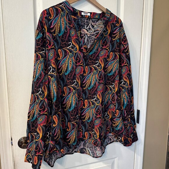Coofandy | 3XL Colorful Multicolor Paisley Long Sleeve Top Cotton Hemp Roll Tab - Picture 2 of 9